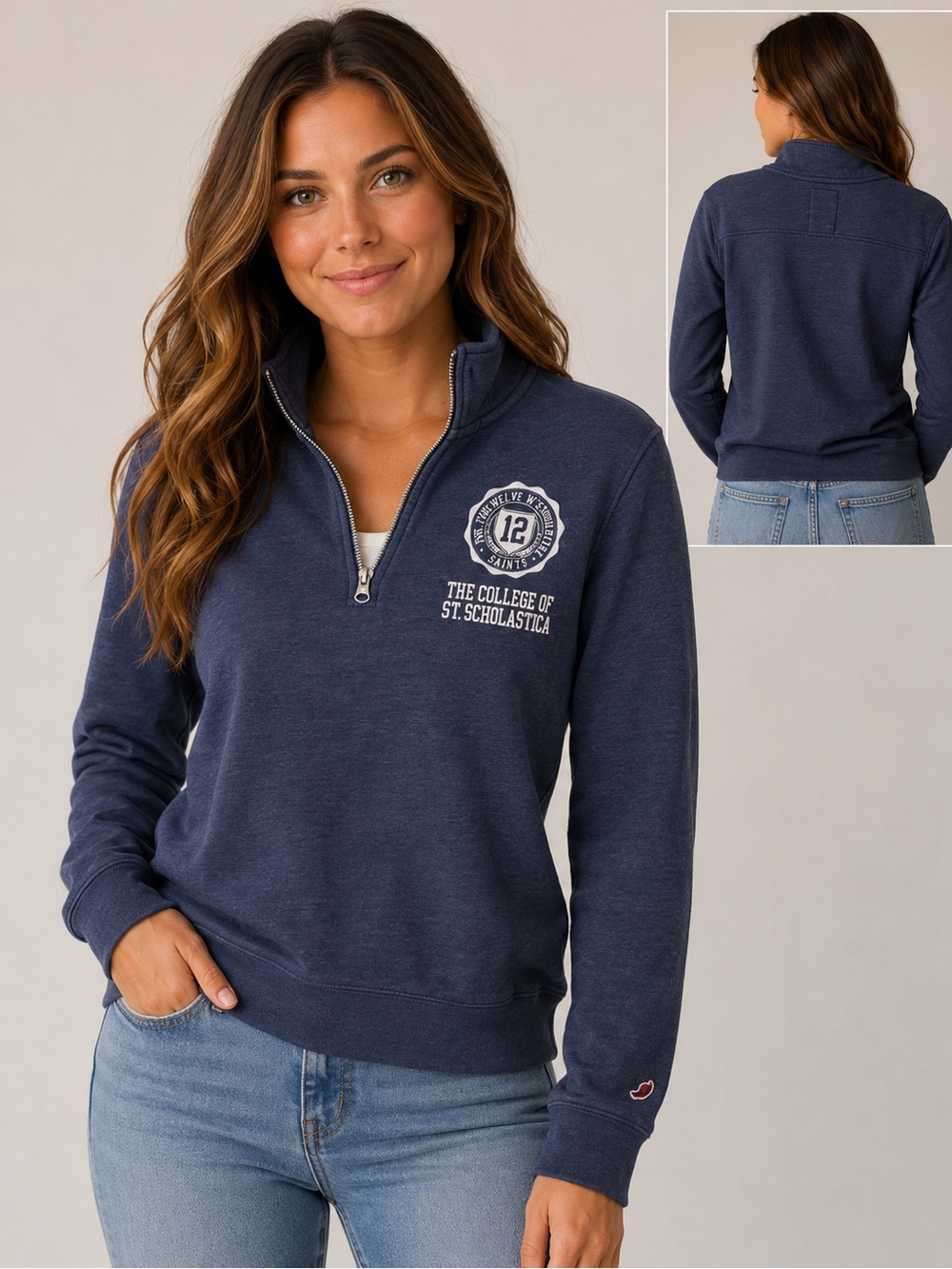 Triblend Sports Vintage League Navy Quarter-Zip Pullover with College Crest